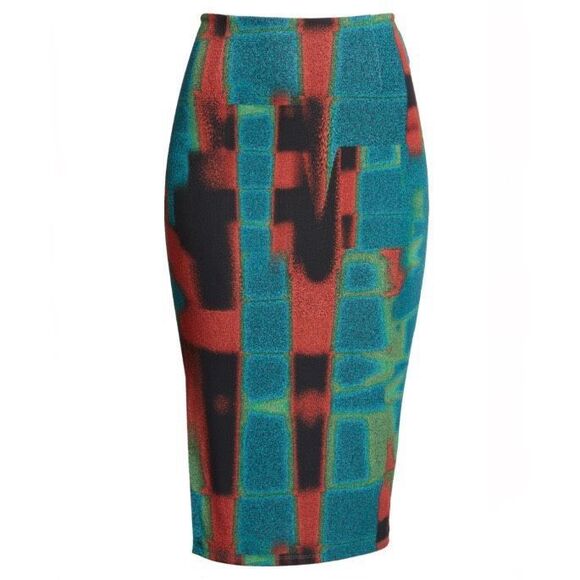 Miaou Verona Rust Abstract Mesh Cutout Back Midi Pencil Skirt NWT Size Medium - Picture 1 of 7